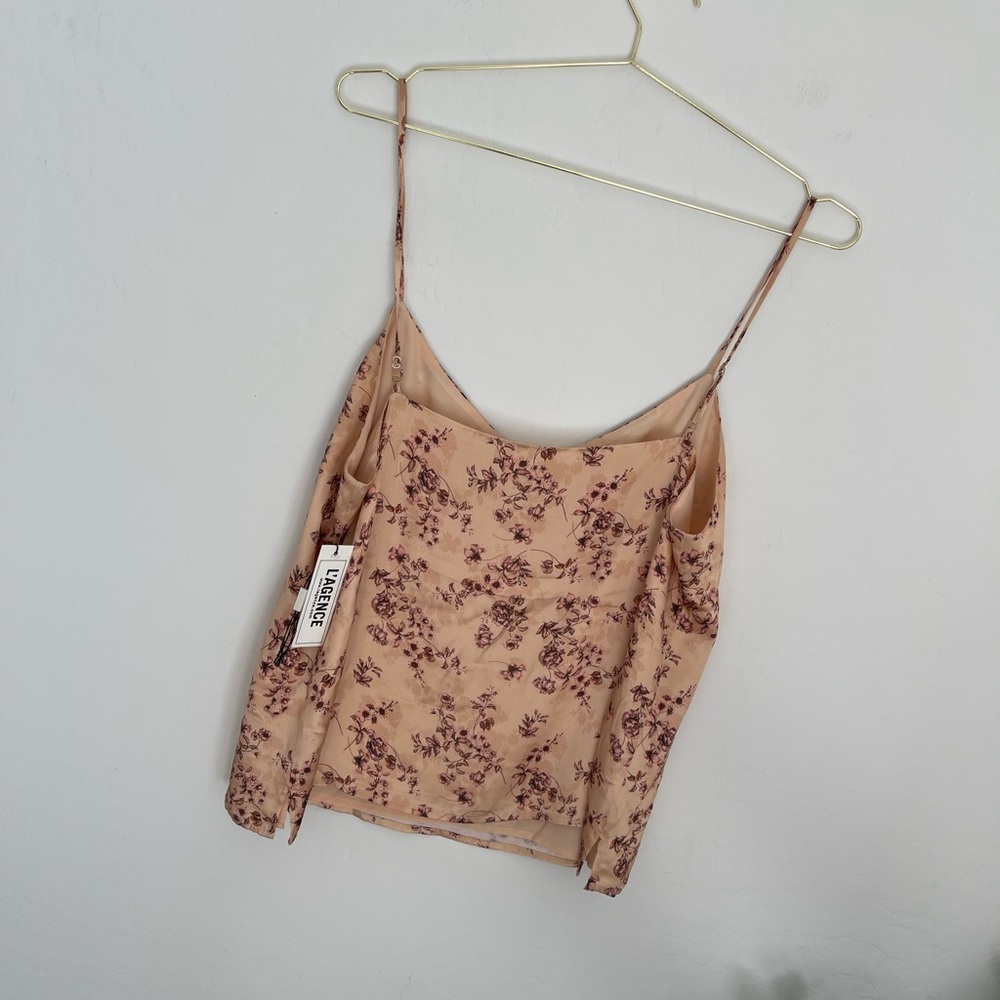 L'AGENCE Jane Floral Print 100% Silk Spaghetti Slip Tank Top Size L NWT - Picture 7 of 7